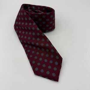 Robert Talbott Tie Mens Silk Maroon Blue Medallion 3 inch Hand Sewn